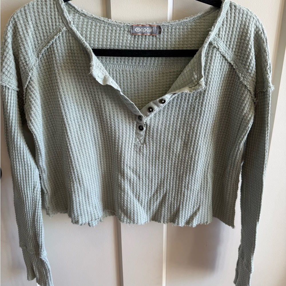 Rip Curl Sage Green Waffle Henley Long Sleeve Top